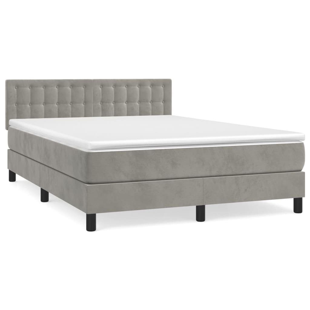 Boxspringbett 140 x 200 cm Boxspringbett mit Matratze Hellgrau 140x200 cm Samt Bett