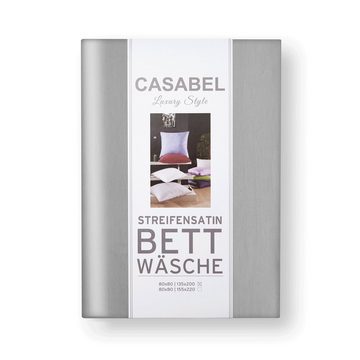 Bettwäsche Casabel Bettwäsche-Set aus Mako-Satin - Unifarben - Silber-Grau, Brielle, 2 teilig, Mit Reißverschluss, 100% Baumwolle