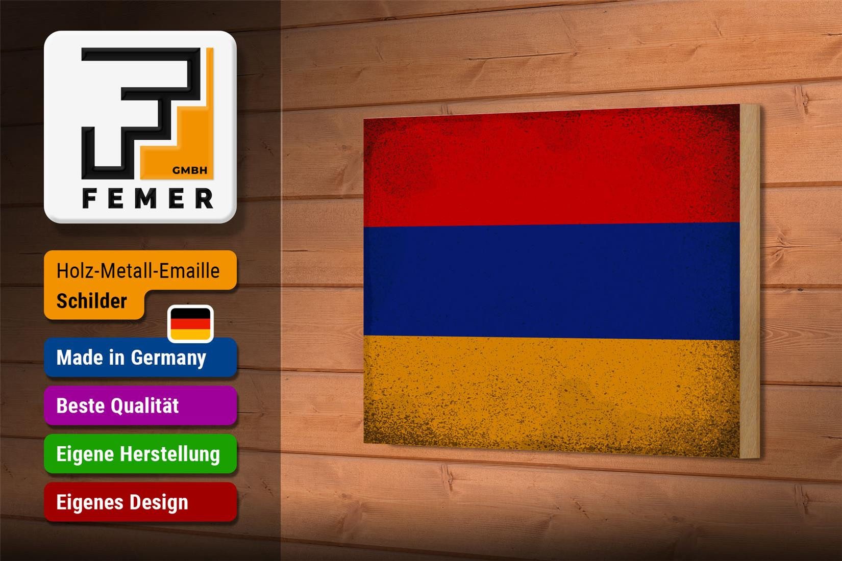 Femer GmbH Holzbild Flagge Armenien 18x12 cm Flag Armenia Vintage, Flaggen (1 St), Glatte Holzfaserplatte (MDF), vorn beschichtet