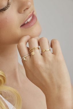 CAÏ Fingerring 925 Silber vergoldet mit Anhängern Herz Zirkonia