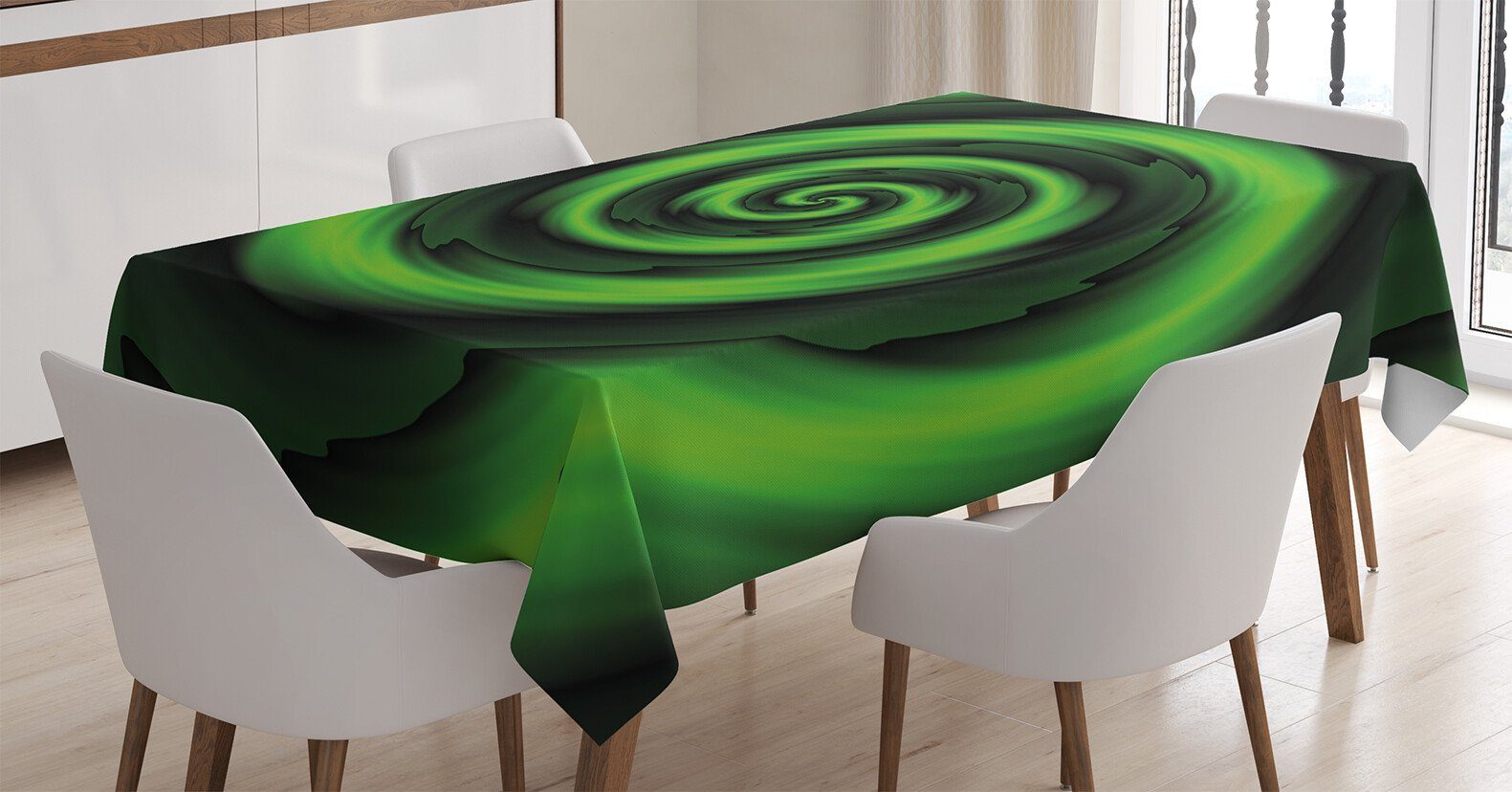 Abakuhaus Tischdecke Farbfest Waschbar Für den Außen Bereich geeignet Klare Farben, Grün abstrakte Spiralen