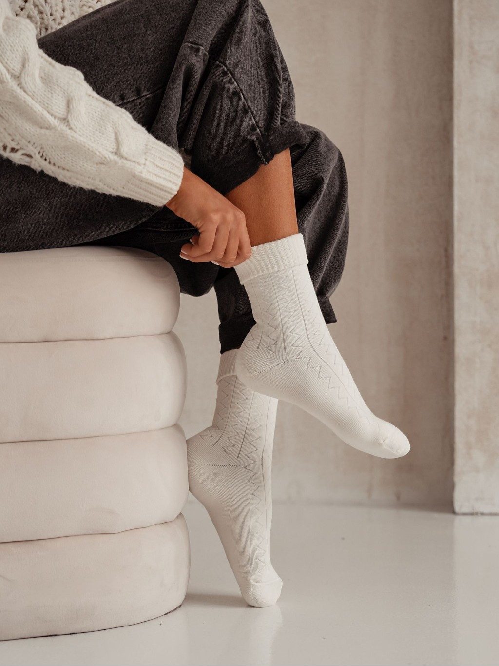 Thermosocken 1 Paar warme Socken mit Innenfrottee 37/41 mit Zick Zack Muster