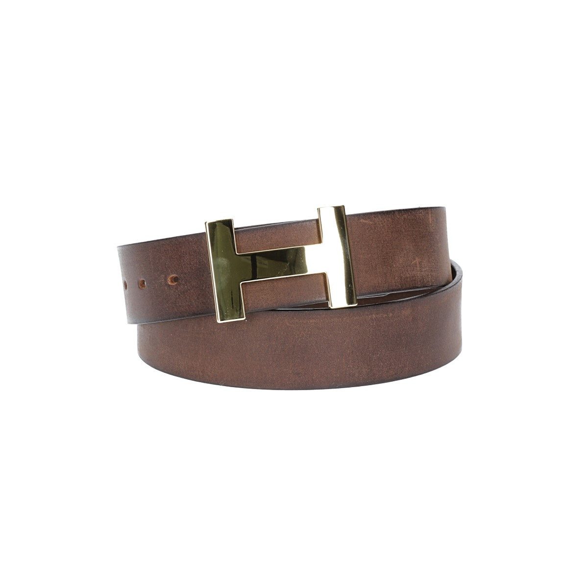 Leder Bazlen Ledergürtel Braun 40mm mit H-Schließe in Gold