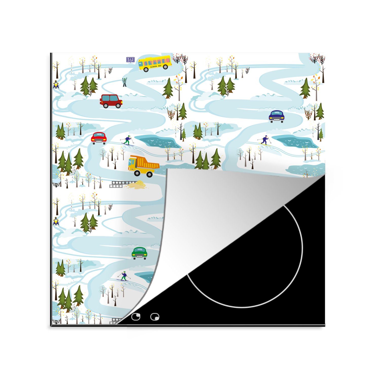 MuchoWow Herdblende-/Abdeckplatte Eis - Schnee - Auto - Kinder, Vinyl, (1 tlg), 78x78 cm, Ceranfeldabdeckung, Arbeitsplatte für küche
