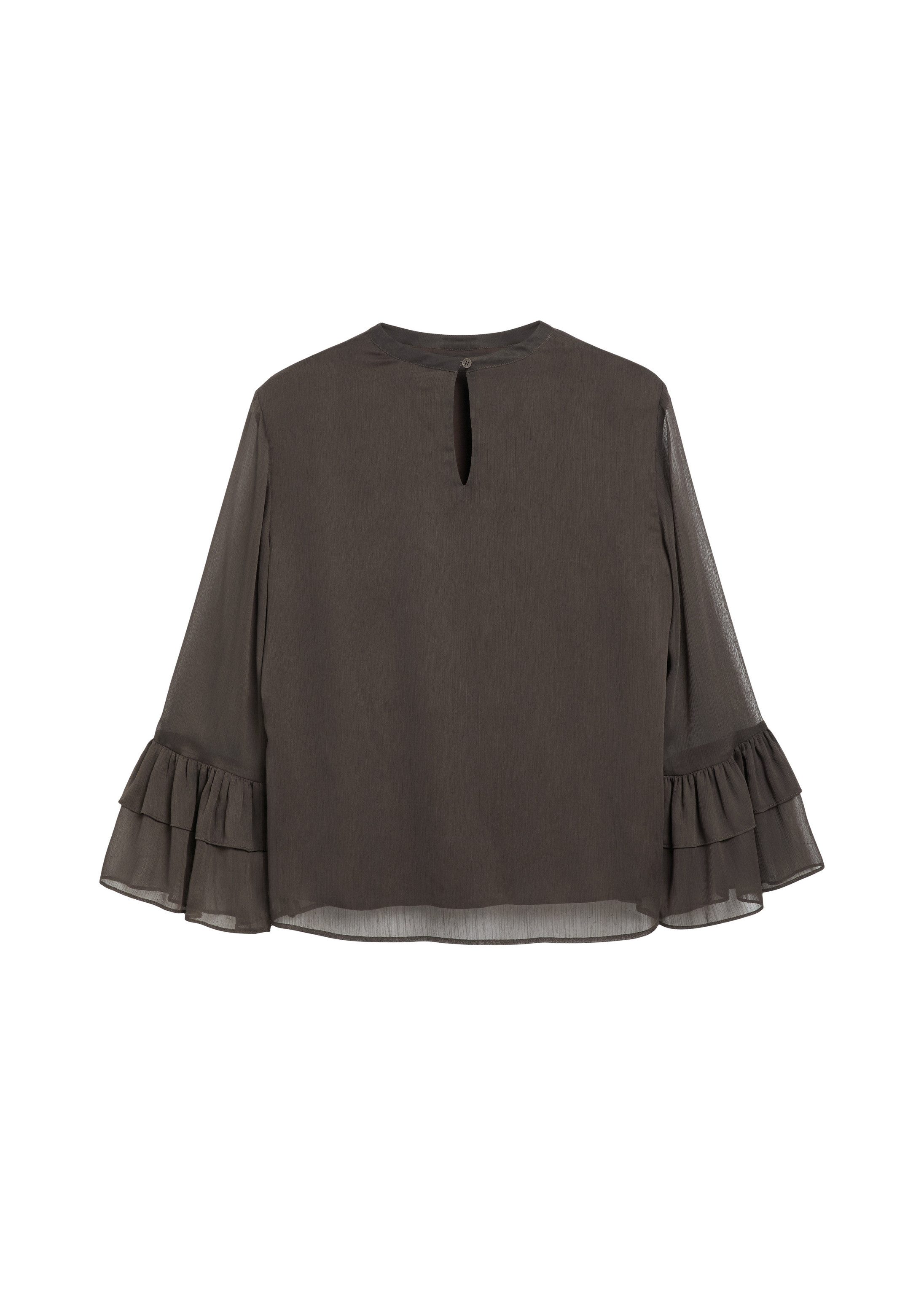 comma Langarmbluse Bluse Strukturierte Chiffon-Bluse mit Volant-Ärmeln