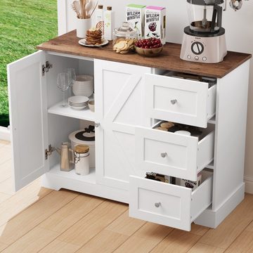 HOMECHO Sideboard, Küchenschrank mit Arbeitsplatte, Buffetschrank Weiß & Braun