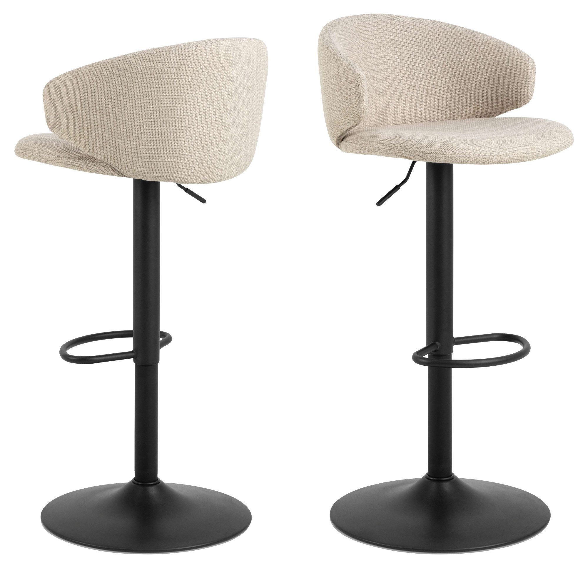 ACTONA GROUP Barhocker Ella (Set, 2 St., 2 stk), Barhocker, Basel beige, Trompete Gestell matt schwarz rau, 2 Stk