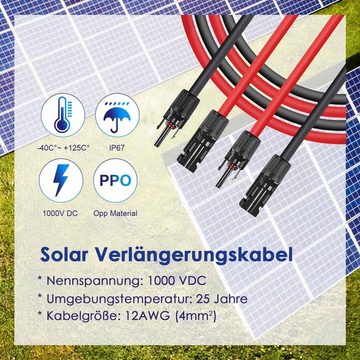 PFCTART Schwarz + Rot PV-Panel-Verlängerungskabel Silikondrahtverbinder 12AWG Solarkabel, (500 cm)