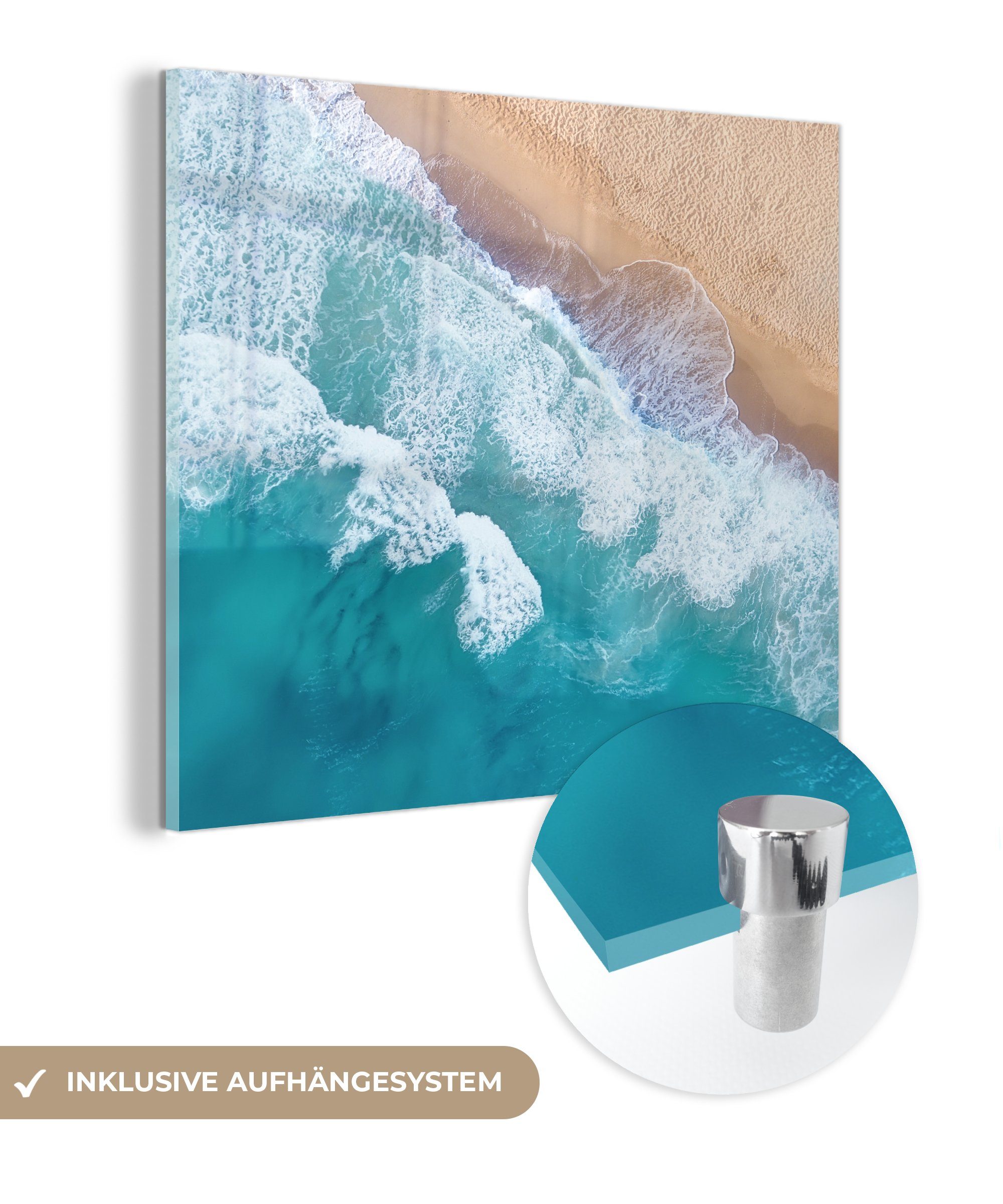Acrylglasbild Foto - Wasser MuchoWow Wandbild Glasbilder auf Bilder (1 St), - auf - Glas Schaum, - Wanddekoration Meer Glas -