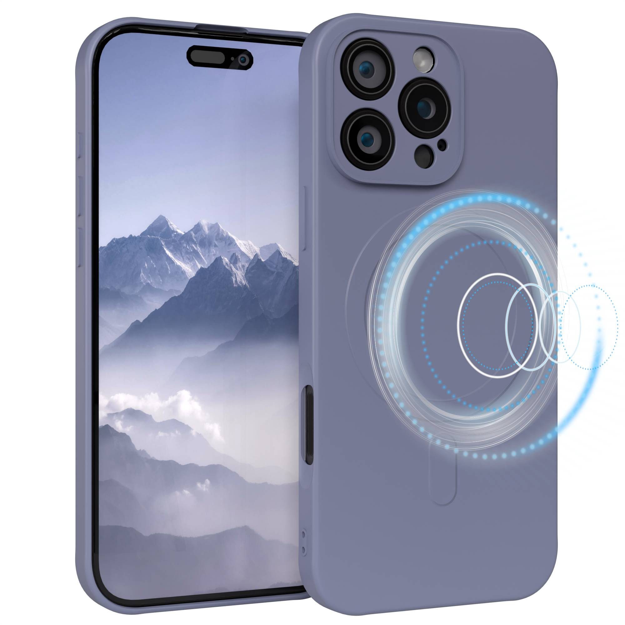 EAZY CASE Handyhülle für Apple iPhone 16 Pro Max Hülle Silikon 6,9 Zoll, Backcover MagSafe rutschfestes Soft-Touch Silikon matt Stahlblau