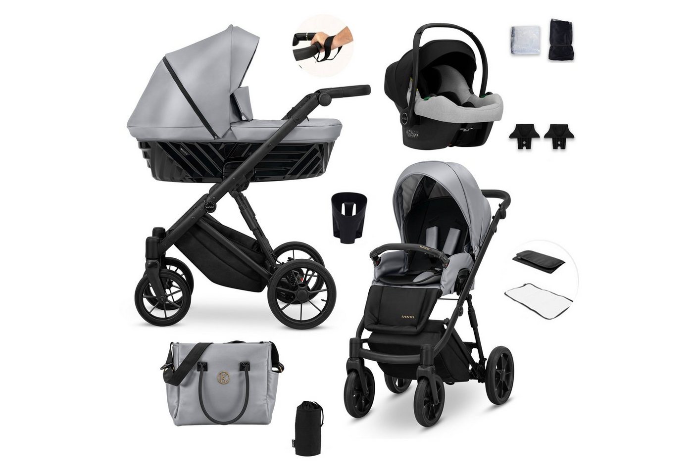 Thumbnail - babies-on-wheels Kombi-Kinderwagen Invento 4 in 1 inkl. Sportsitz, Autositz und Zubehör in 9 Farben