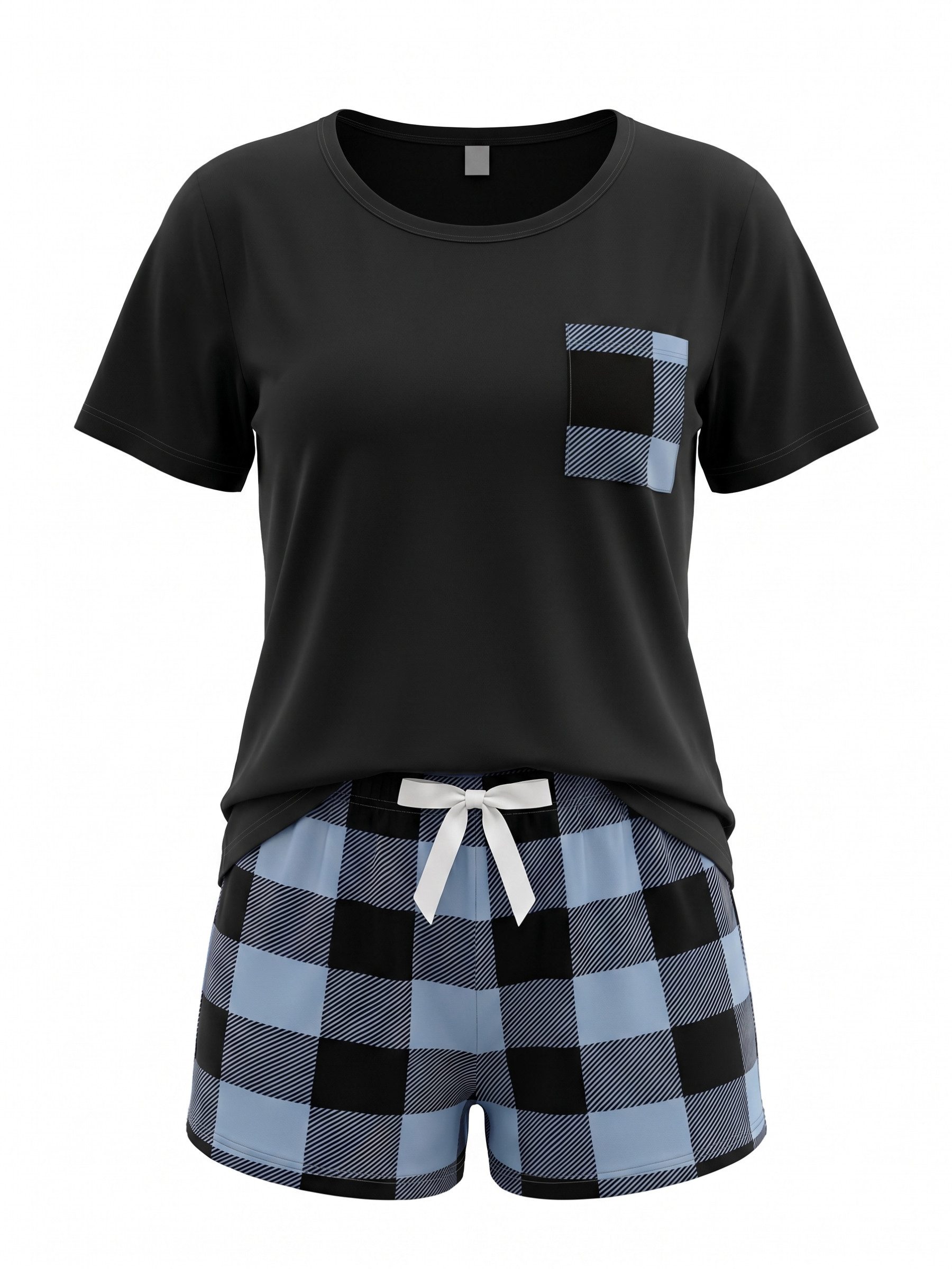 Elegant Love Shorty Damen Loungewear – Pyjama-Set (Set, 2 tlg., Kurzarmshirt mit Brusttasche & Shorts mit Bindeband) Stilvolle Nachtwäsche und komfortable Loungewear