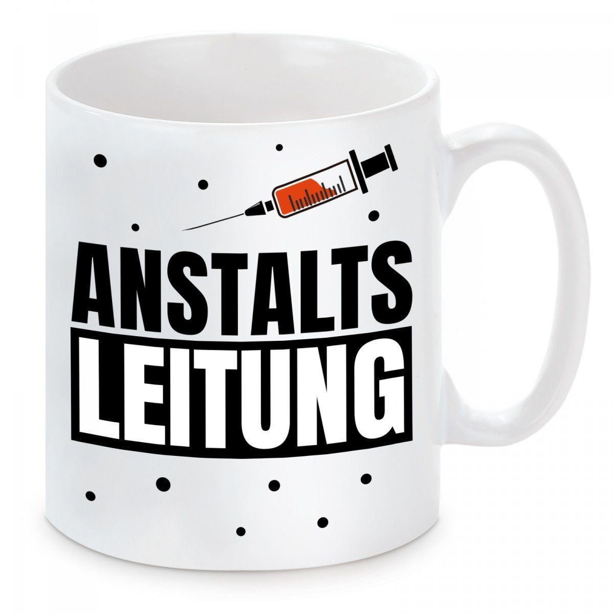 Herzbotschaft Tasse Kaffeebecher mit Motiv Anstaltsleitung, Keramik, Kaffeetasse spülmaschinenfest und mikrowellengeeignet