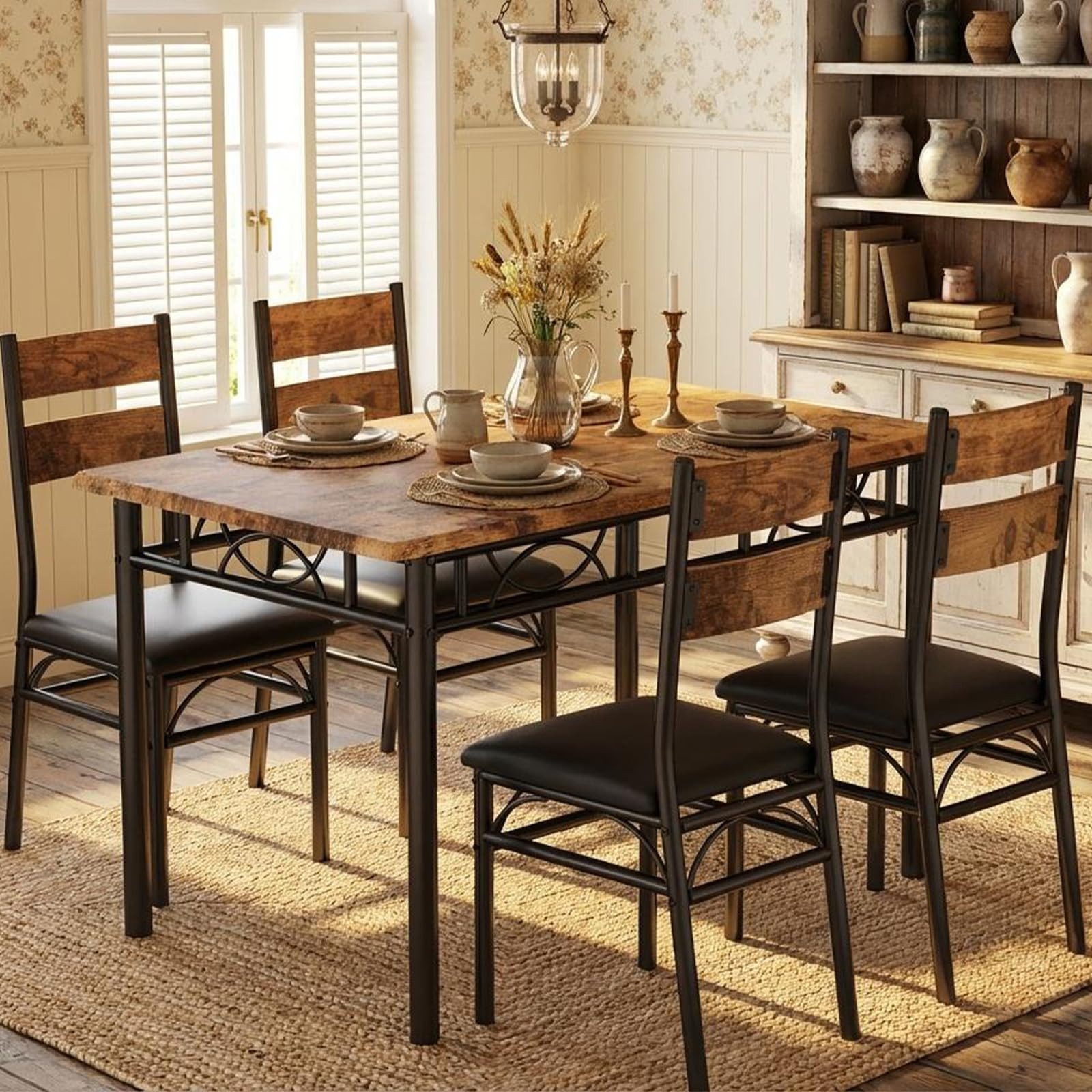 GarveeMore Essgruppe Essgruppe (3-teilig) mit Tisch und Stühlen für zwei Personen, 70 x 70 x 75 cm Stabiles Metallgestell für Küche Wohnung kleine Räume