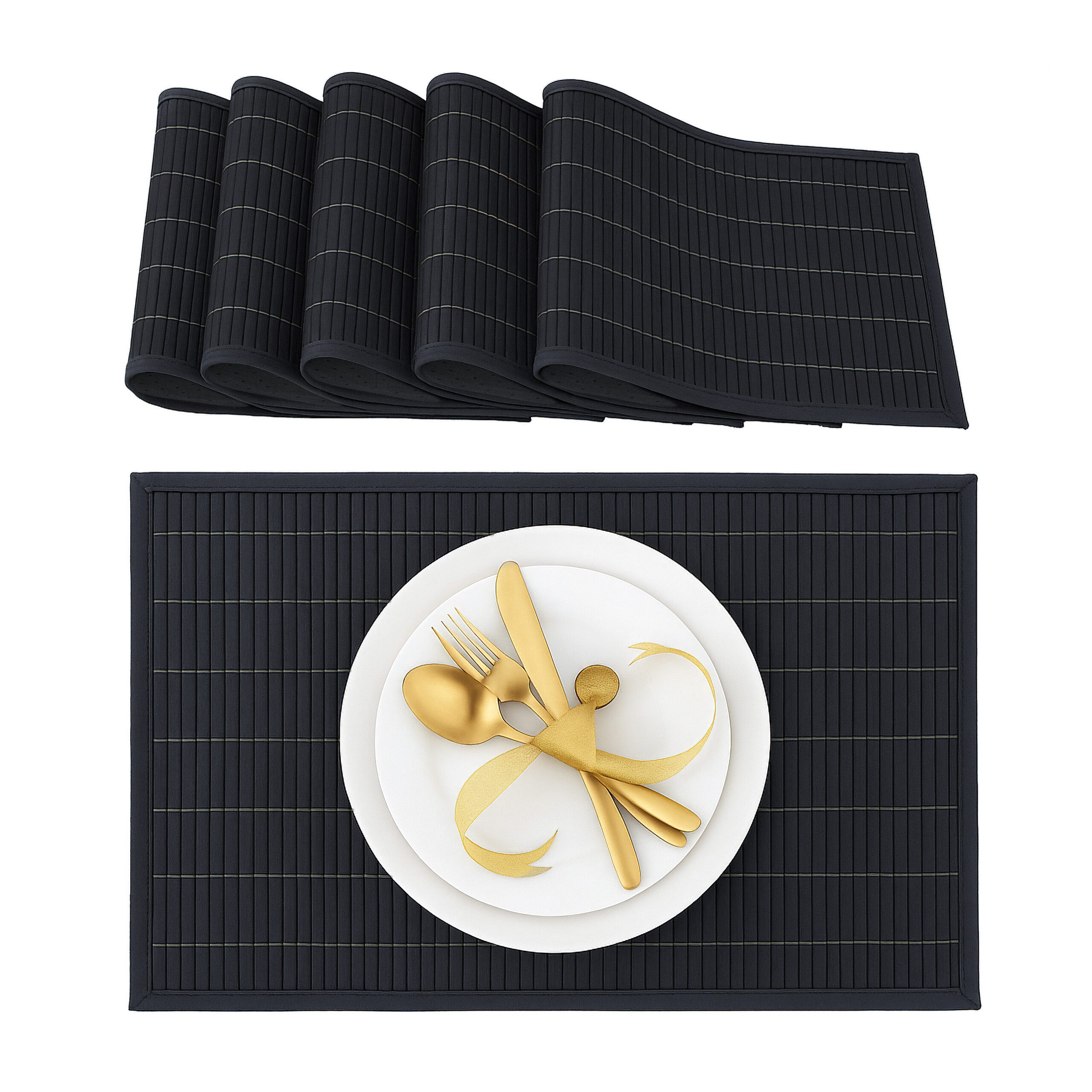 relaxdays Platzset Tischset 6er Set Bambus, schwarz günstig online kaufen