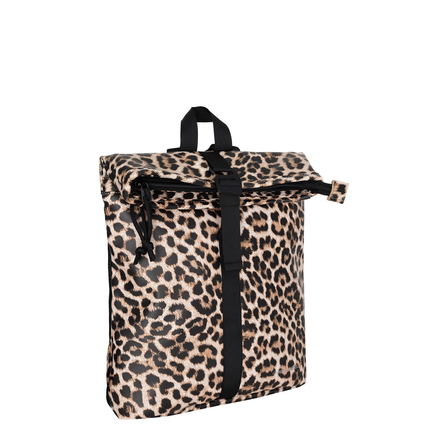 NEW REBELS Cityrucksack kleiner Roll Up RollTop Kurier Rucksack Mart Los Angeles, wasserabweisendes Planenmaterial, leopard