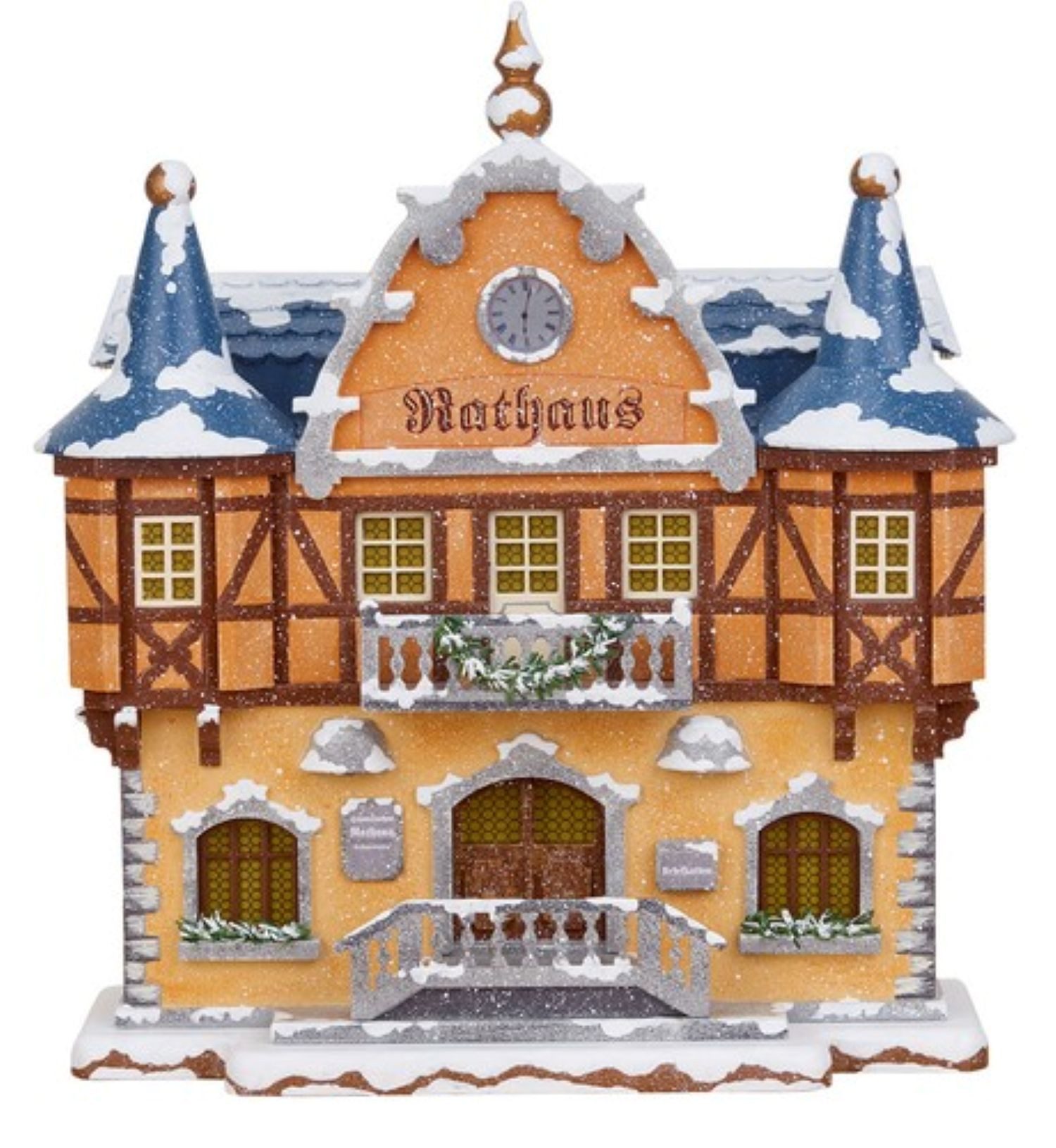 Original Hubrig (Hubrig Volkskunst GmbH) Dekofigur Winterkinder Haus Rathaus, elektrisch beleuchtet, Höhe 21 cm #400h0008, Handwerkskunst original Erzgebirge
