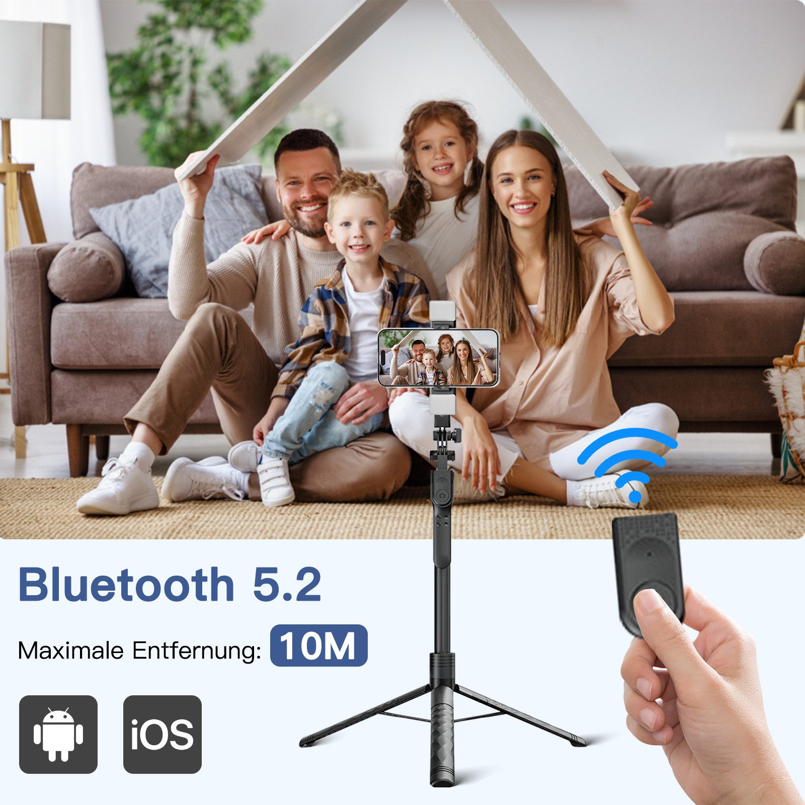 DESUO Selfie-Stick 170CM Bluetooth Selfie Stick Handy Stativ mit 2 Fülllicht für iPhone