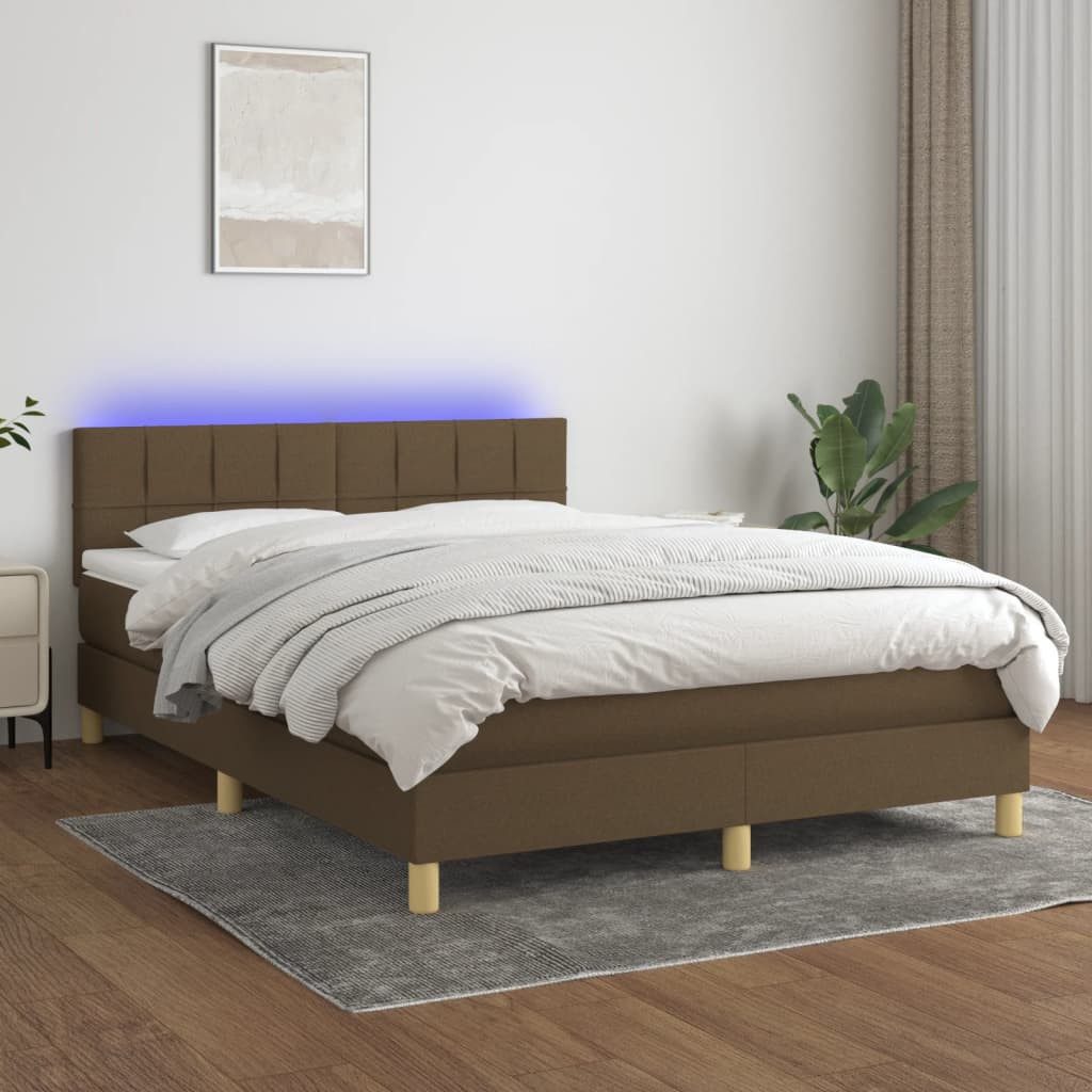vidaXL Boxspringbett Boxspringbett mit Matratze LED Dunkelbraun 140x200 cm günstig online kaufen