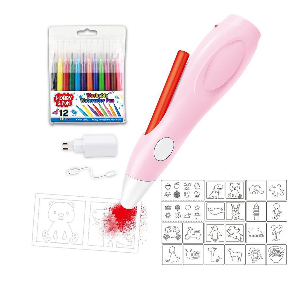 GelldG Airbrushpistole Elektrischer Farbsprühstift, Airbrush-Set, mit Akku und USB-Kabel Rosa