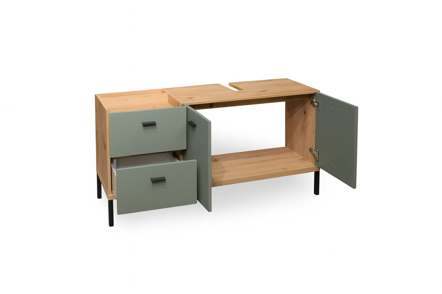 Mäusbacher Waschbeckenunterschrank in Asteiche Dekor / pine green - 119x63x38 (BxHxT) – Bild 2 von 3