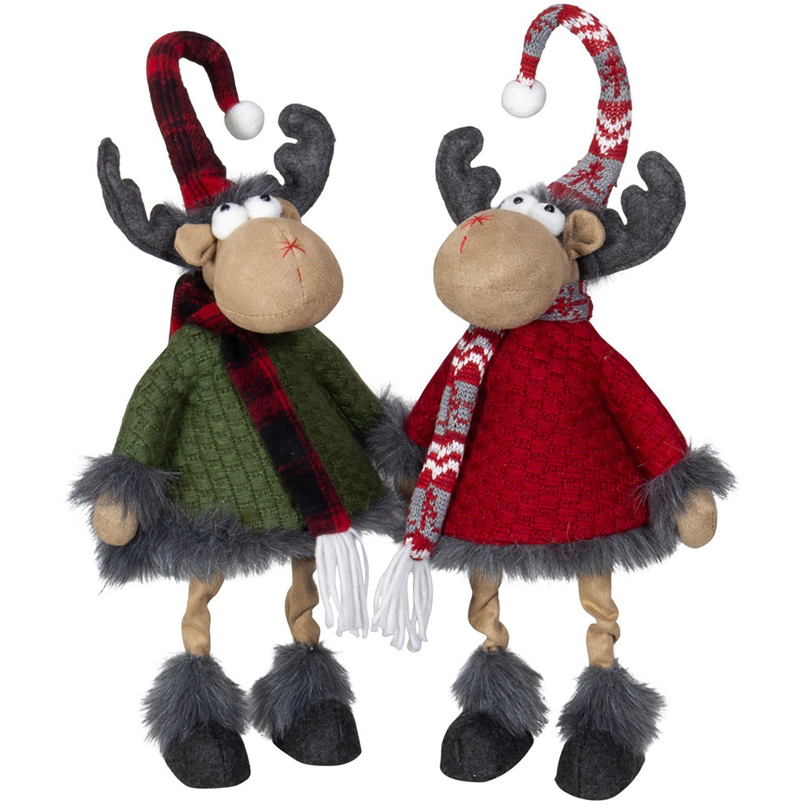 Christmas Paradise Weihnachtsfigur stehender Wackel-Elch 45cm (55cm) (Dekofiguren, 2 St., im Set), Rentier Doppelpack, 2 Designs, Weihnachtsdeko Grün-Rot