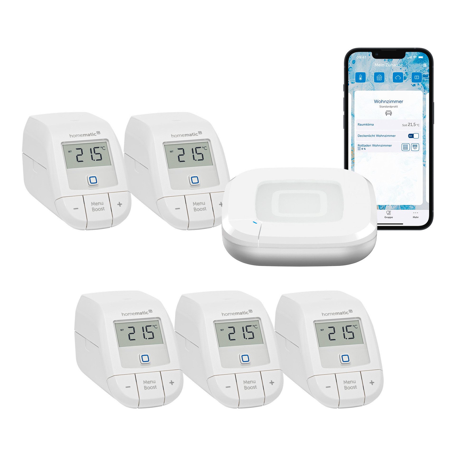 Homematic IP Heizkörperthermostat Starter Bundle Heizen Basic für 5 Heizkörper