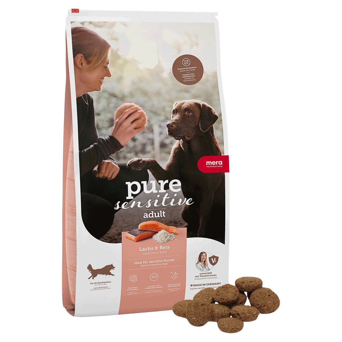 Mera Dog Pure Sensitive Lachs & Reis 1 kg, Trockenfutter für: Hund