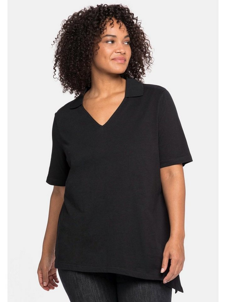 Sheego T-Shirt Große Größen mit Polokragen und asymmetrischem Saum