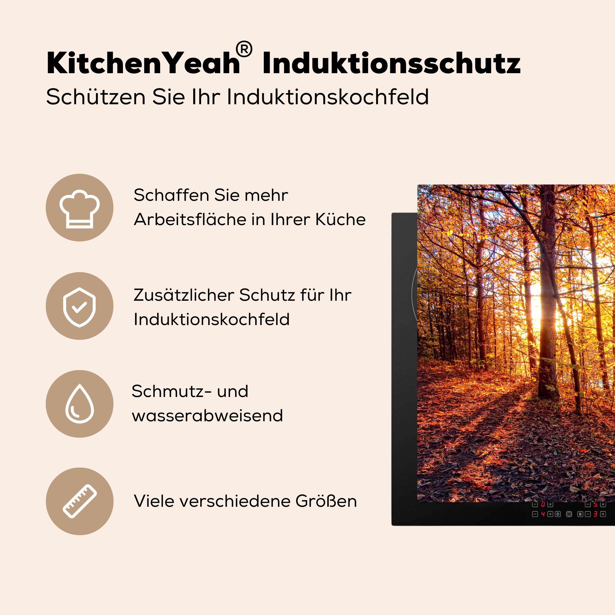 Herbst cm, die - - Vinyl, Ceranfeldabdeckung tlg), Laub, Induktionskochfeld für MuchoWow Wald (1 küche, Herdblende-/Abdeckplatte 81x52 Schutz