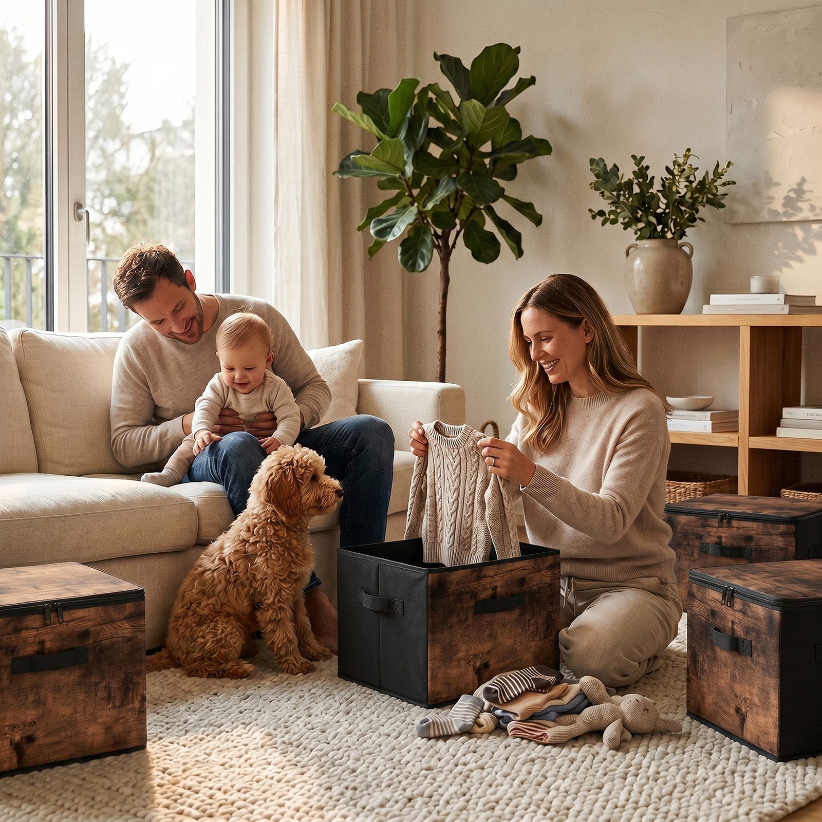Sekey Aufbewahrungsbox Aufbewahrungsboxen mit Deckel 45L Stapelbar Faltbare Ordnungsboxen (3 St), 3er Set, Organizer Kleidung Vliesstoff Boxen für Schrank Regal