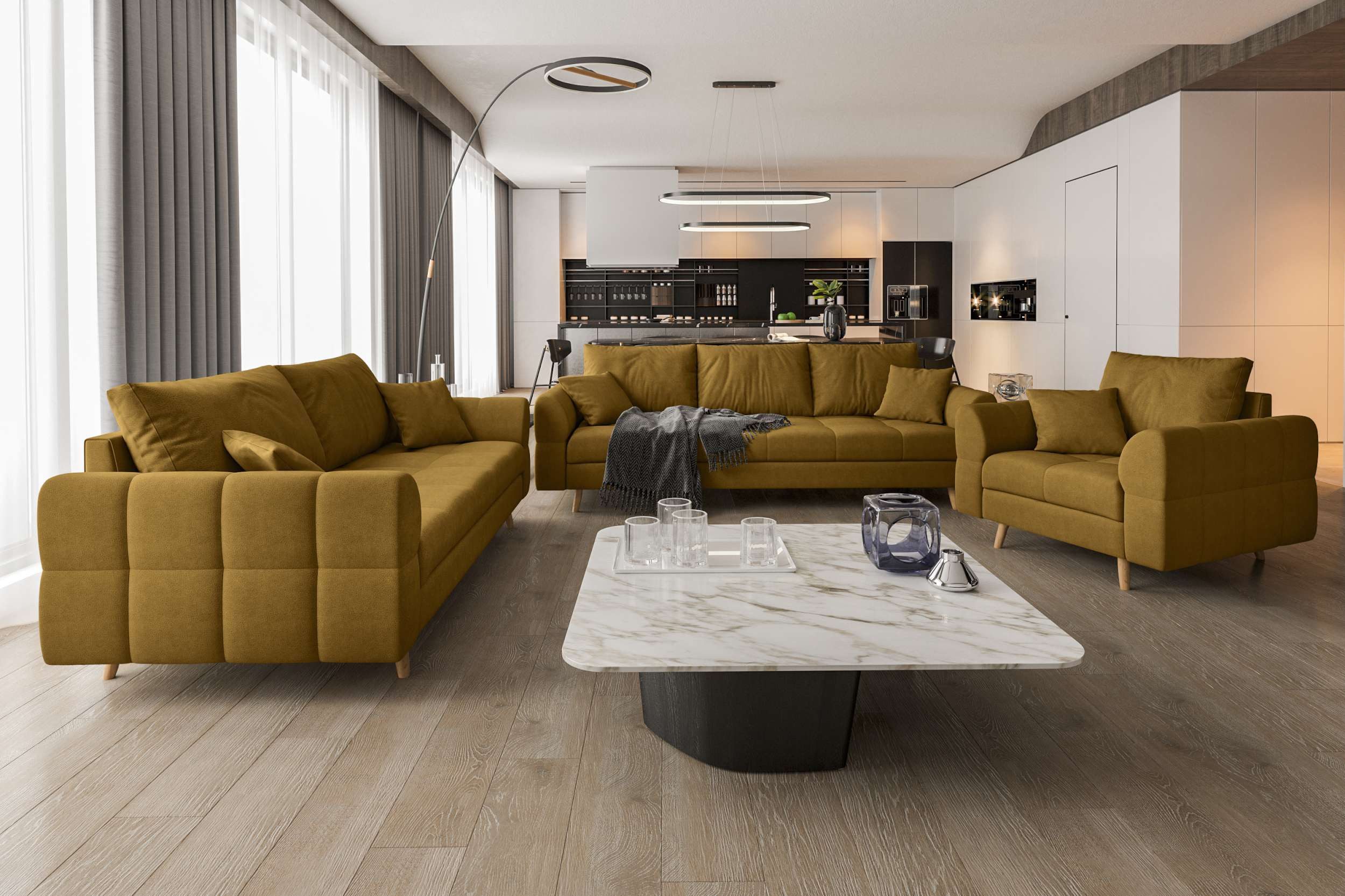 99rooms Polstergarnitur Bello, (Couchgarnitur, Set (3-tlg), günstig online kaufen