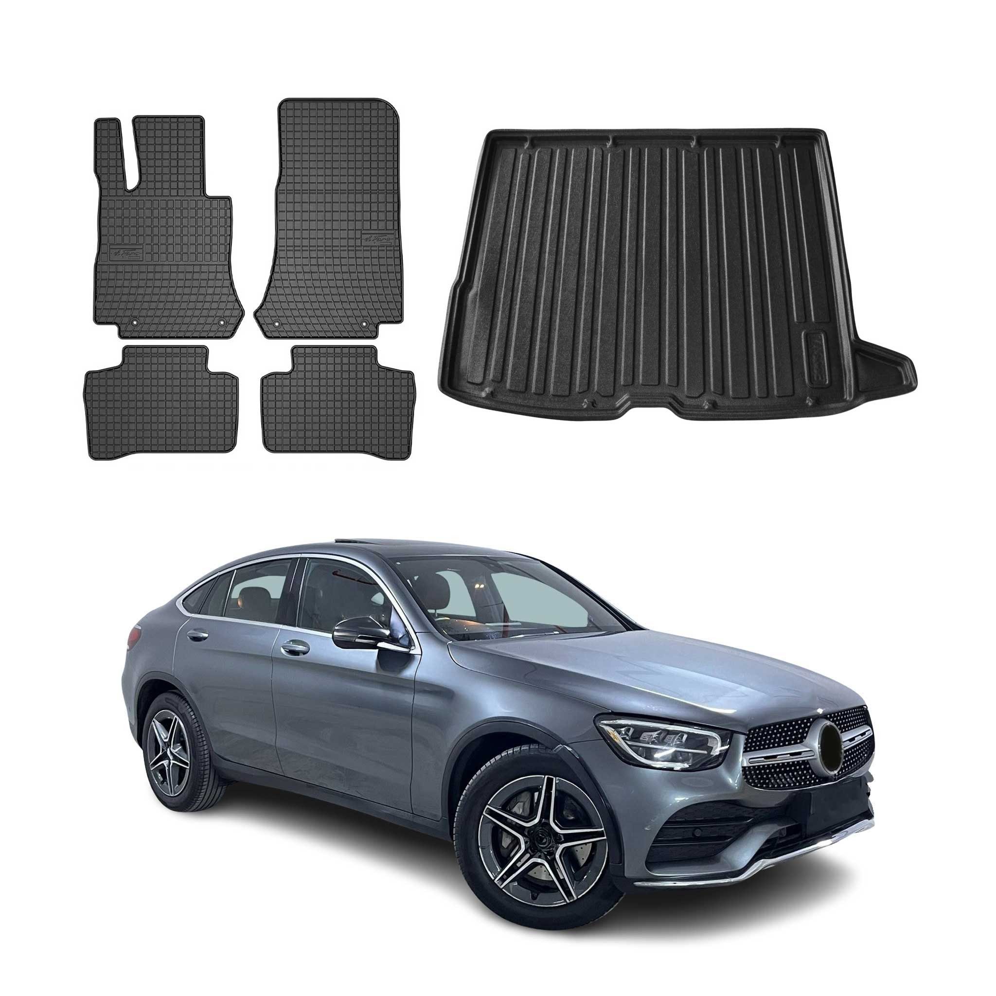 OMAC Auto-Fußmatten Kofferraumwanne Set für Mercedes GLC 2015-2025 Gummi TPE Schwarz 5x (5 St), für Mercedes GLC 2015-2025 Mercedes GLC 2015-2025, Einfache Installation,Antirutsch,Leicht zu reinigen
