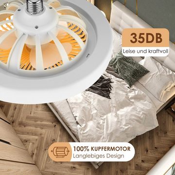 LETGOSPT Deckenleuchte 30W Deckenventilator E27 LED Deckenleuchte, Fernbedienung 3-stufiger, LED fest integriert, Kaltweiß, Naturweiß, Warmweiß, Dimmbar mit Fernbedienung, Leuchte/ Ventilator getrennt schaltbar