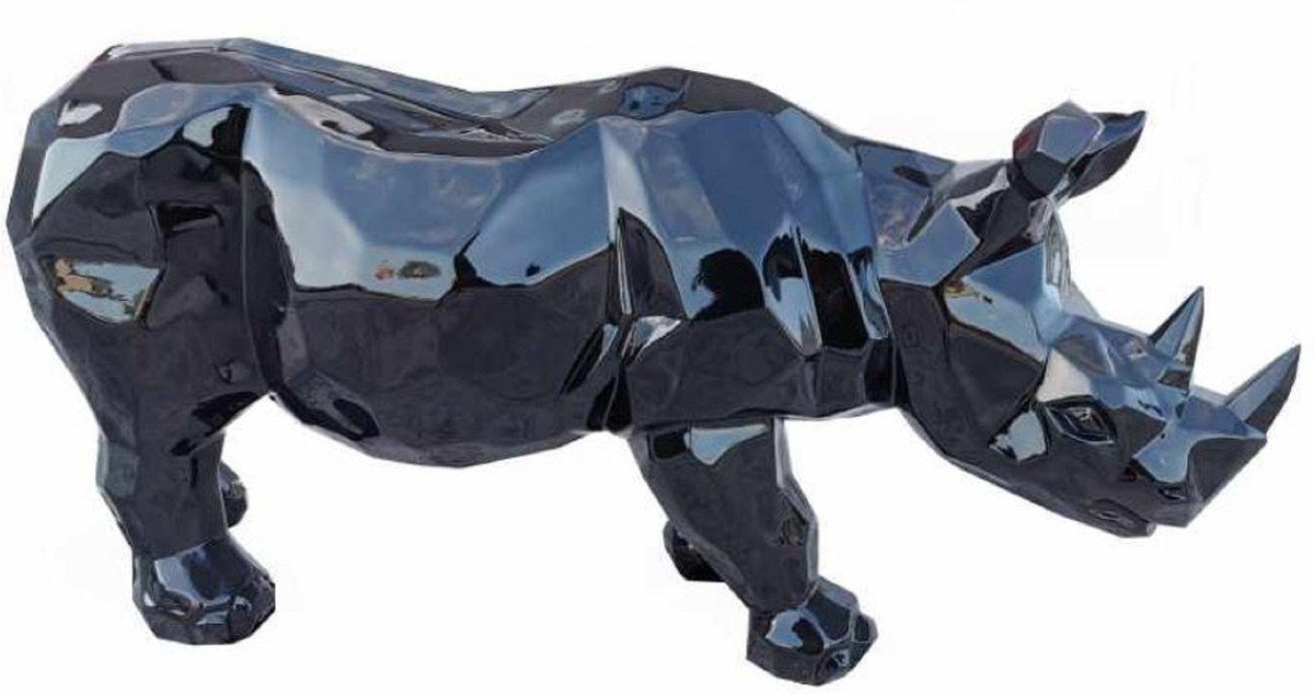 Casa Padrino Skulptur Luxus Dekofigur Schwarz Skulptur Wohnzimmer H. Skulptur Deko - Nashorn Tierfigur cm 38 - x 80 Wetterbeständige - Gartendeko