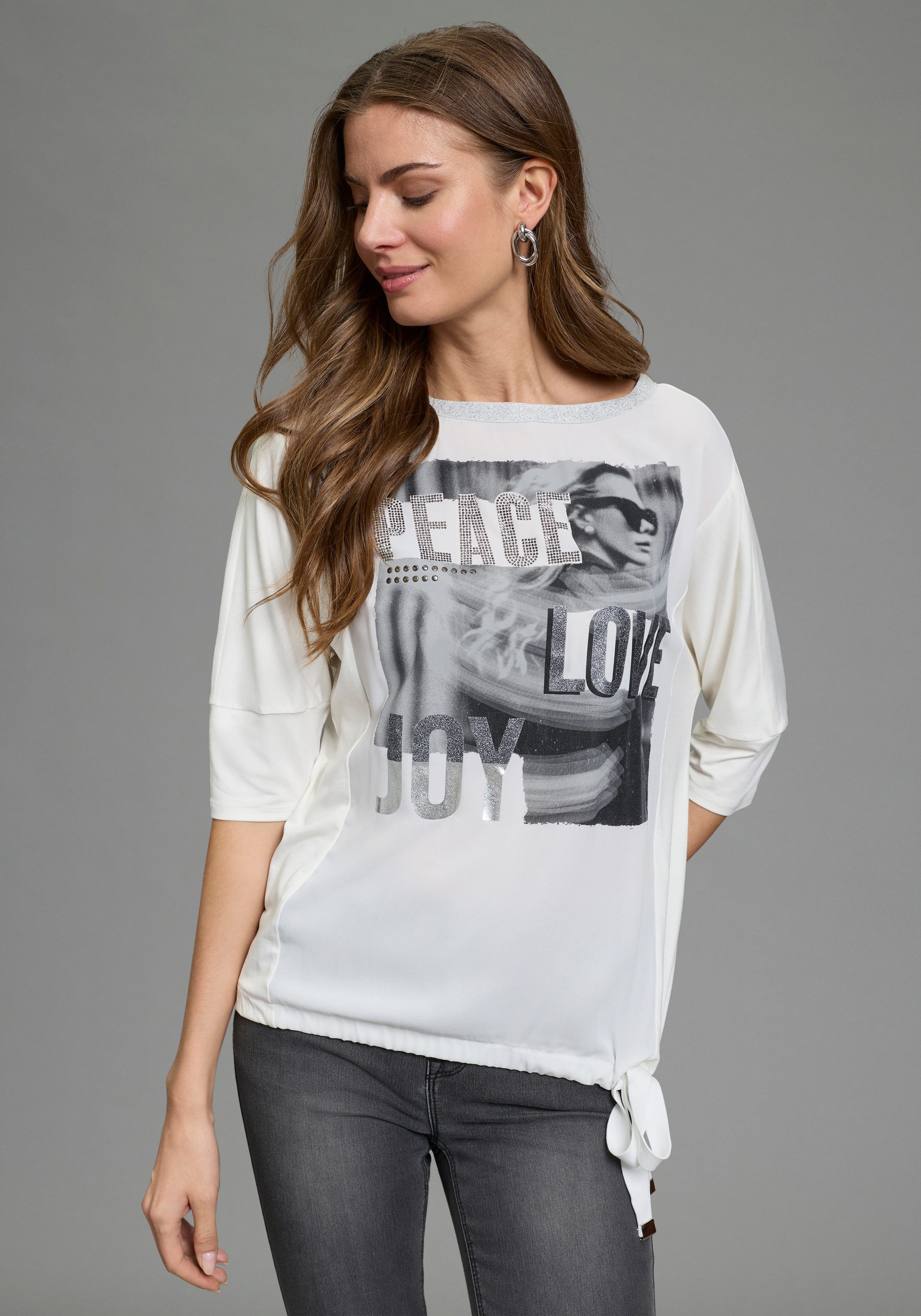 Laura Scott Shirtbluse mit U-Boot-Ausschnitt, Halbarm und Glitzerdruck günstig online kaufen