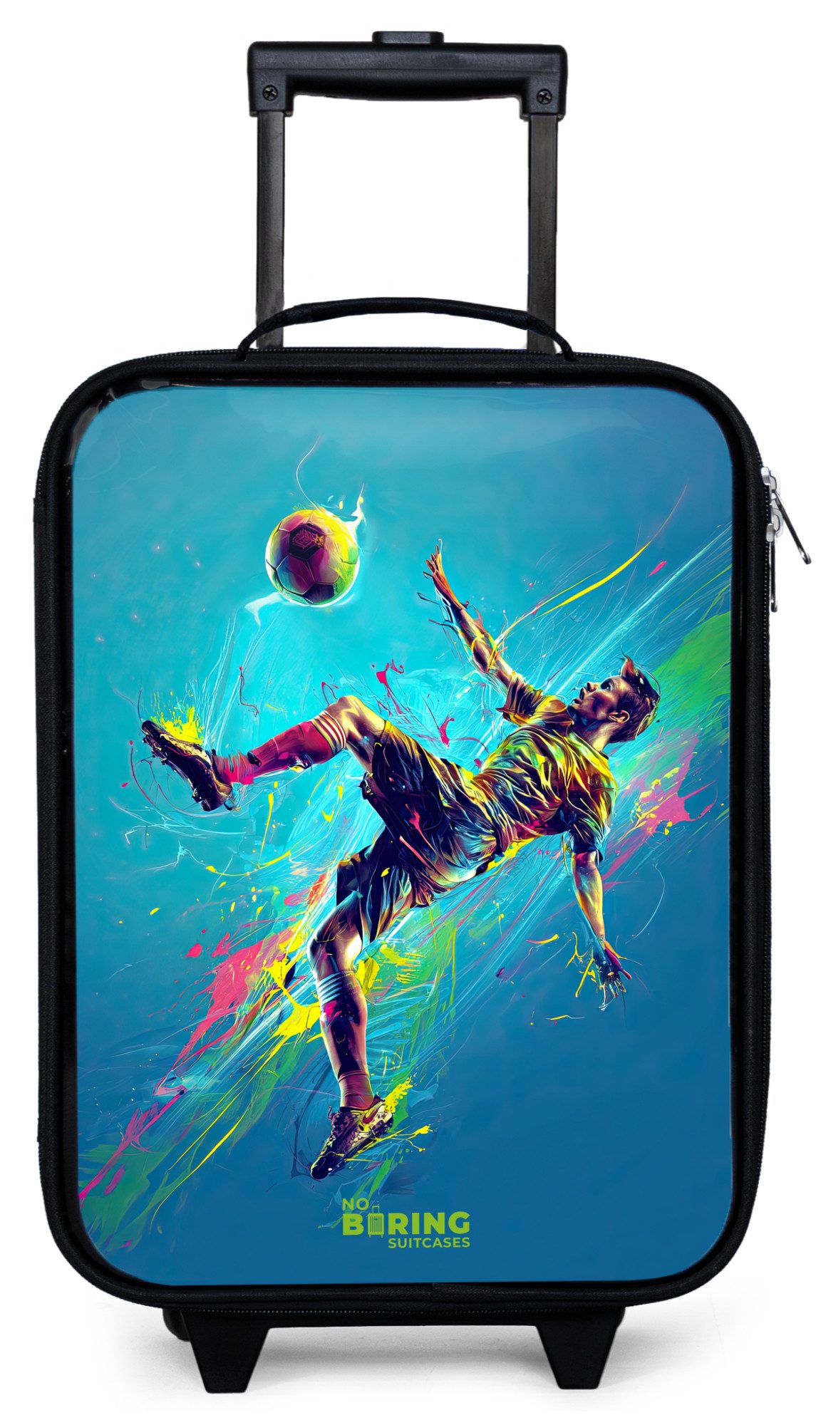 NoBoringSuitcases.com© Kinderkoffer mit leuchtende Räder - Neon - Fußball - Kick - Farbenfroh, 2 Rollen, Kinder Koffer Klein, Trolley Handgepäck, Reisekoffer