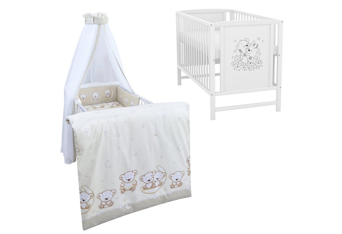 Baby-Delux Komplettbett Babybett Mia Komplettset, 10-tlg., Kinderbett 60x120 cm weiß, Bettset verschiedene Designs