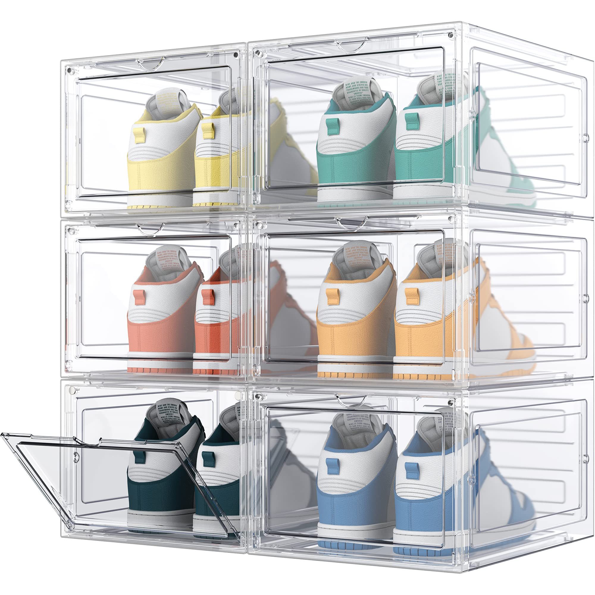 wohnTRAUM24 Schuhbox Schuhkiste 6 Schuhboxen stapelbar Schuhboxen aus klarem Kunststoff, Hartplastik Schuhbox mit Deckel, Schuhorganisatoren mit Magnettür