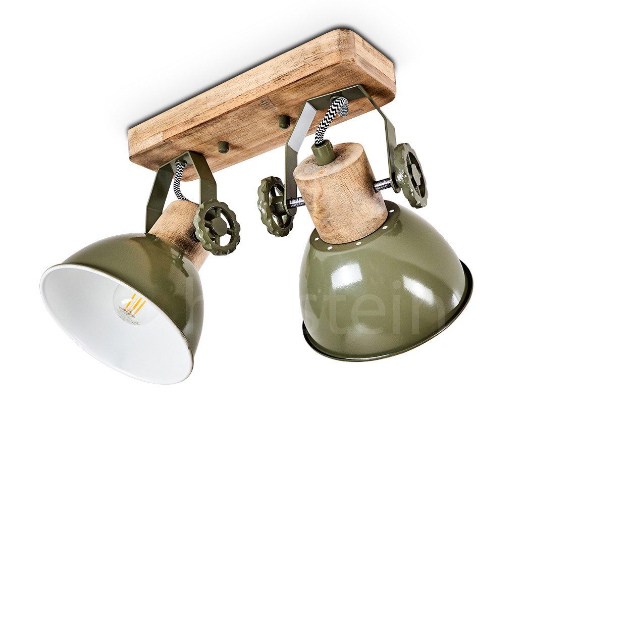 hofstein Deckenleuchte »Cotes« Deckenlampe aus Metall/Holz in Grün/Weiß/Bra günstig online kaufen