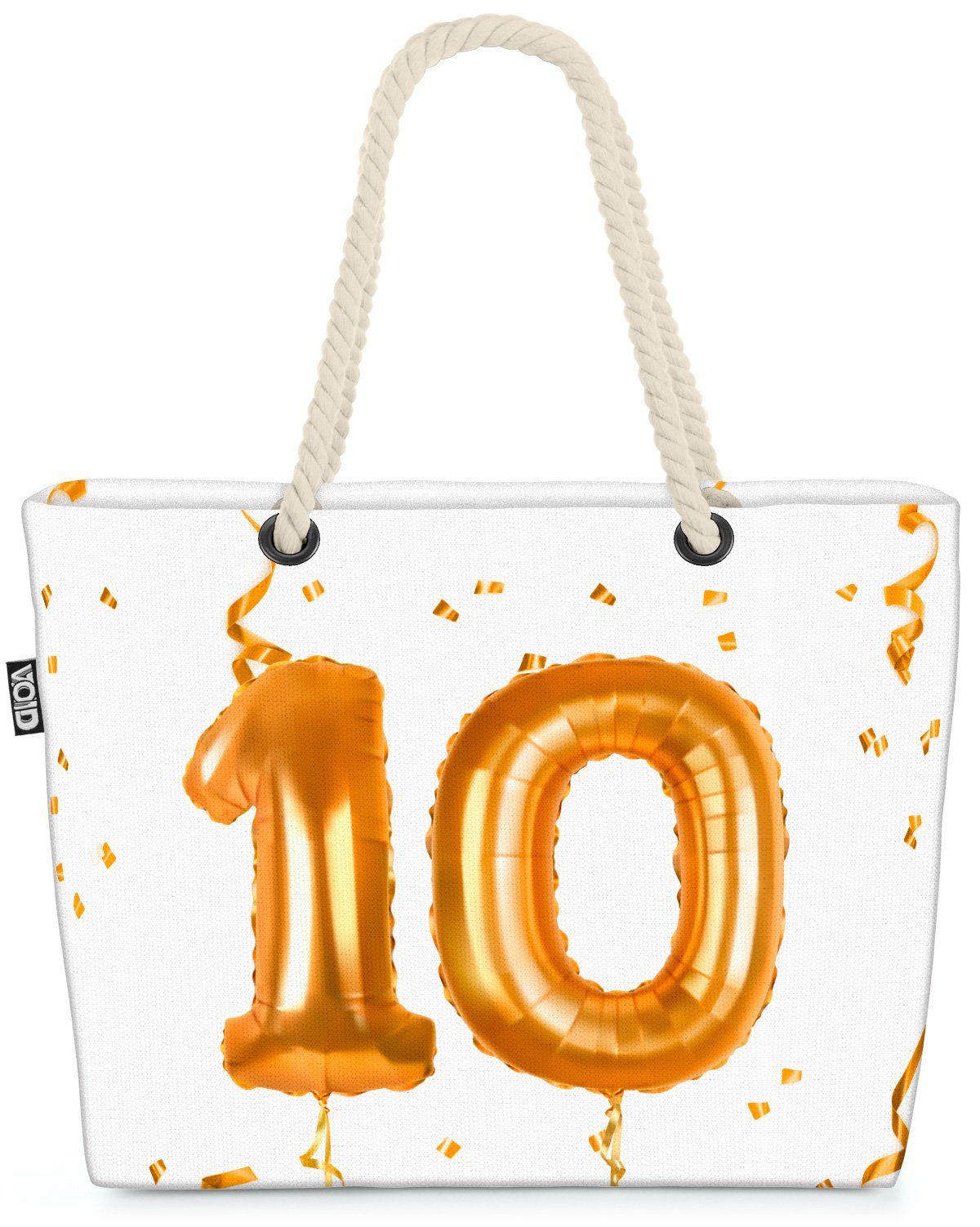 VOID Strandtasche (1-tlg), Party Ballons Feiern 10 Jubiläum Kranz Geburtstag Hochzeit Jahreszahl