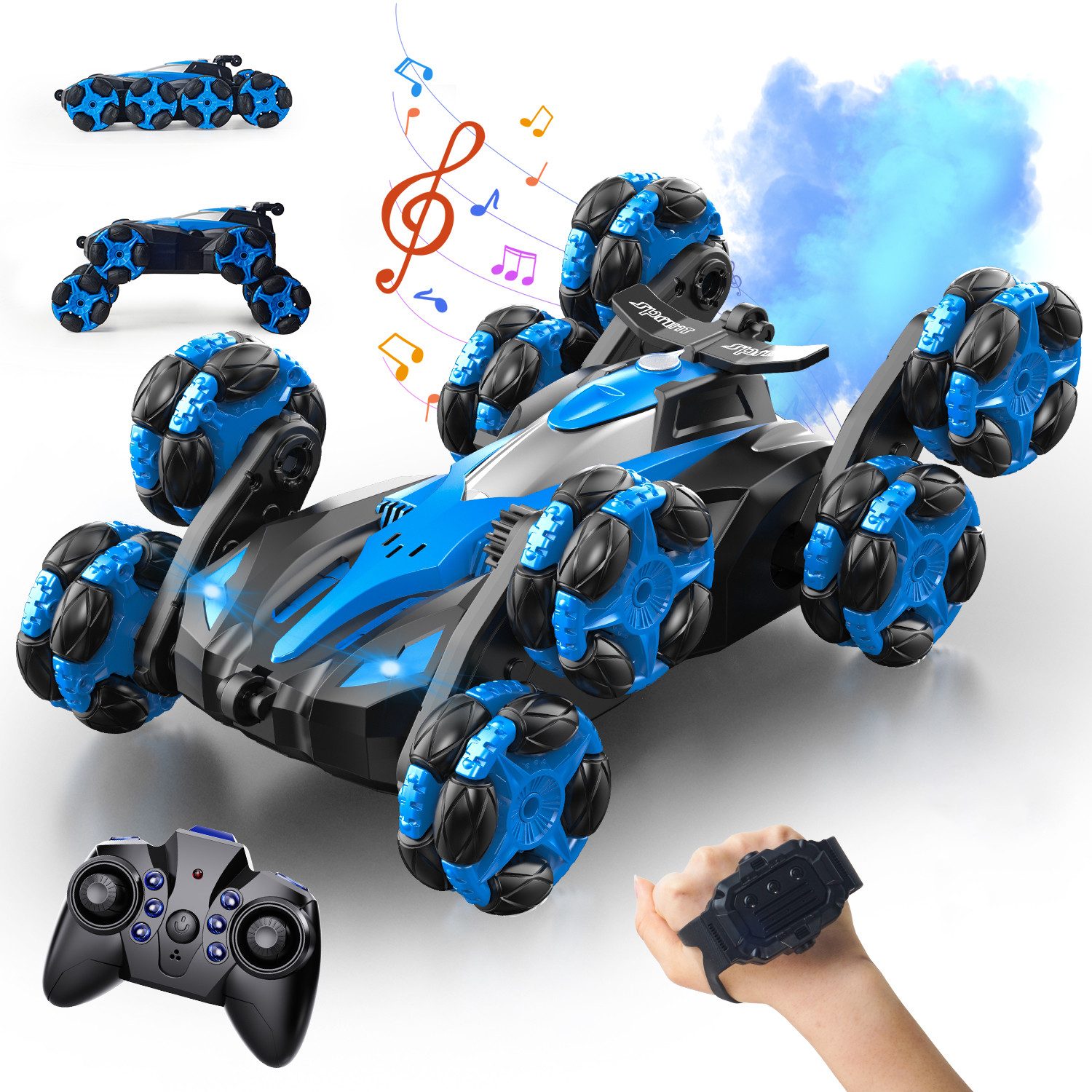 Esun RC-Auto Ferngesteuertes Auto ab 4 6 8 10 Jahre, 1:16 Auto Ferngesteuert (Set, Komplettset), RC Stunt Car, Sprühnebel-LED-Musik, ab 4 6 8 Jahre