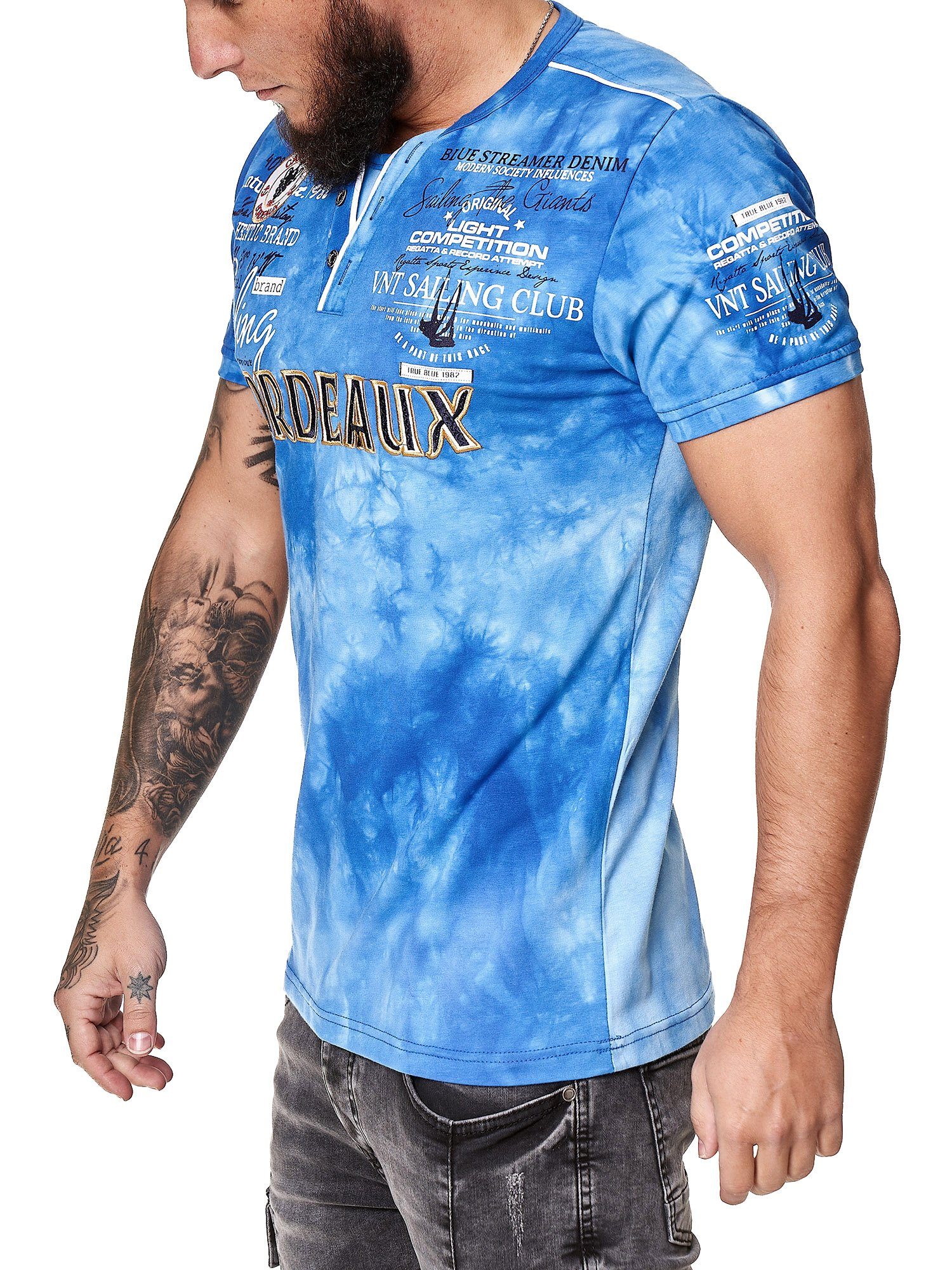 Freizeit Casual Blau Polo (Shirt Tee, 1-tlg) 3589C OneRedox Kurzarmshirt Fitness T-Shirt