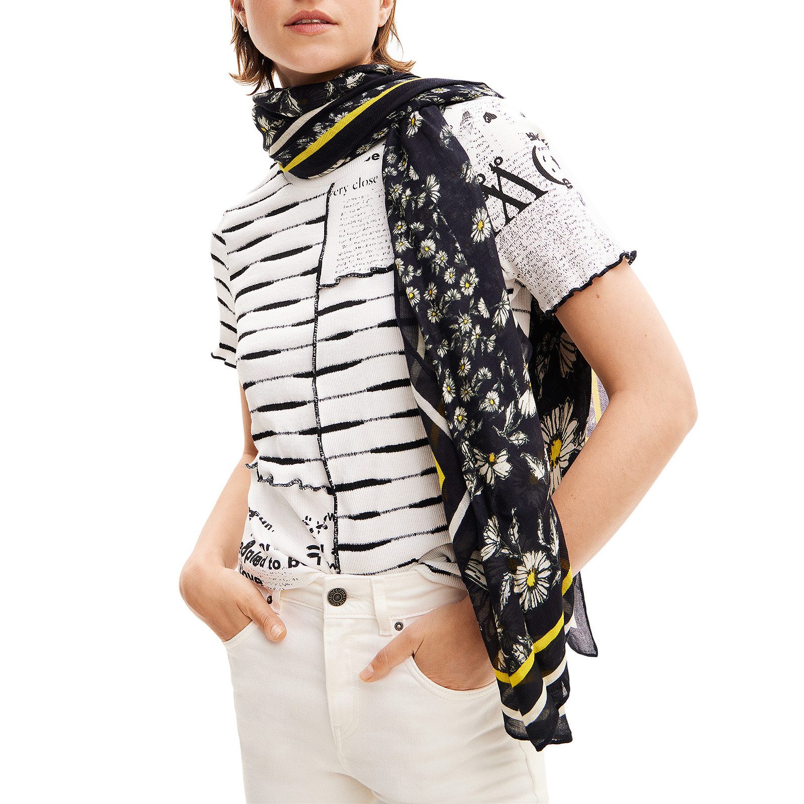 Desigual Halstuch Halstuch Tuch Schal Fou Mixing Flower Rectangle 24SAWA26/2000