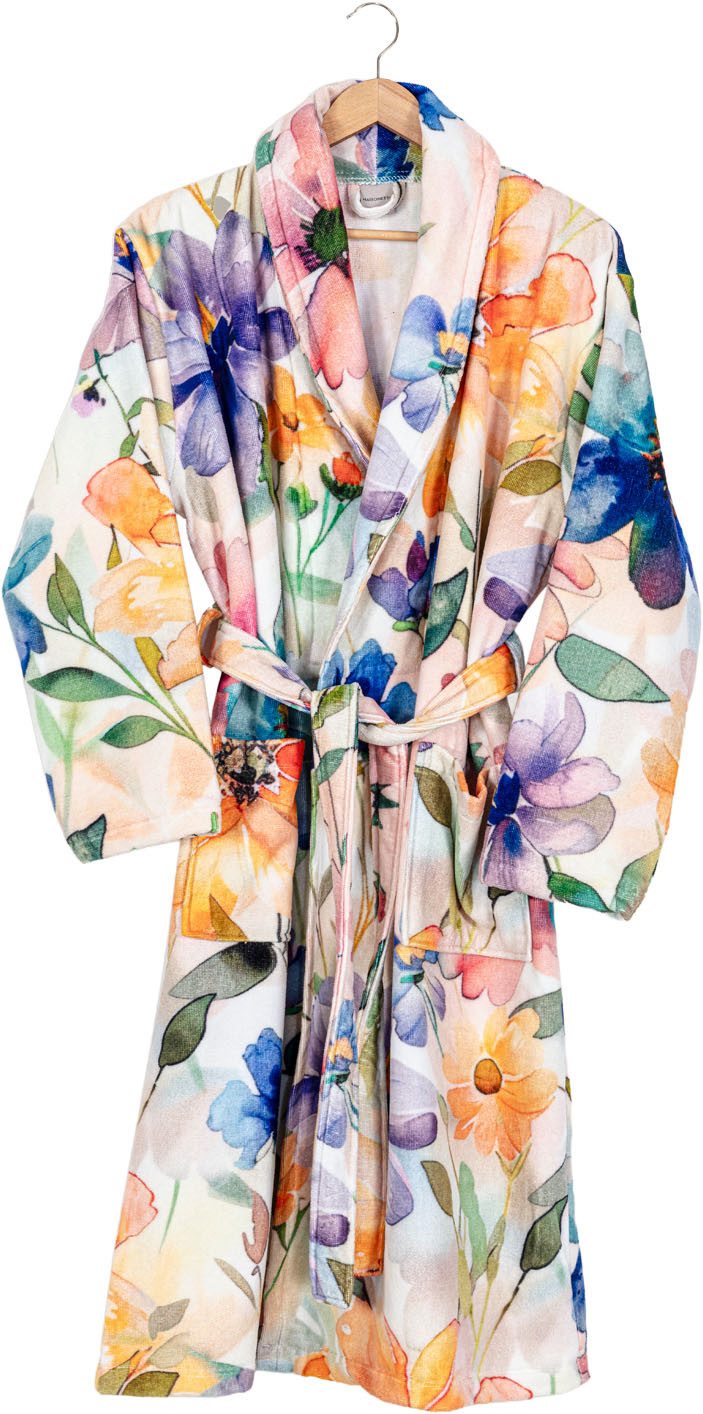 Egeria Bademantel Cosmos, Baumwolle, Schalkragen, Gürtel, digital bedrucktes Velours