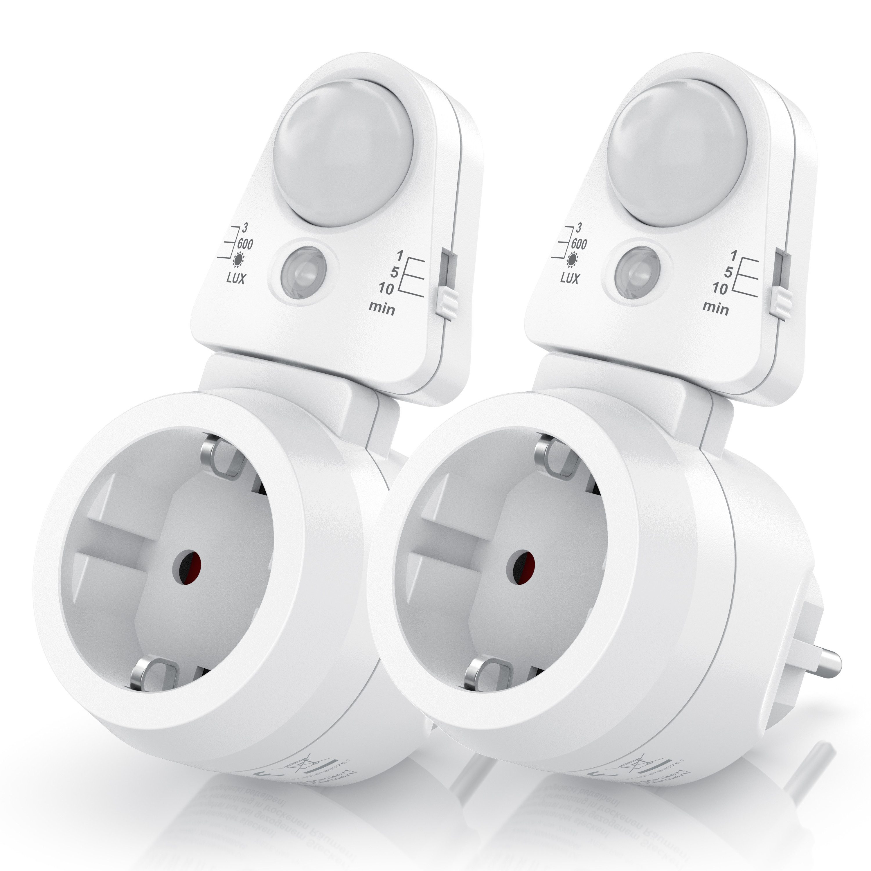 BEARWARE Steckdose Bewegungsmelder mit Timer, Lichtsensor, Infrarotsensor Bewegungssensor, Spar-Set, 2-St., 2er Set, Sensoreinheit 180° drehbar, 1, 5, 10 Minuten, 10A, 2300 W