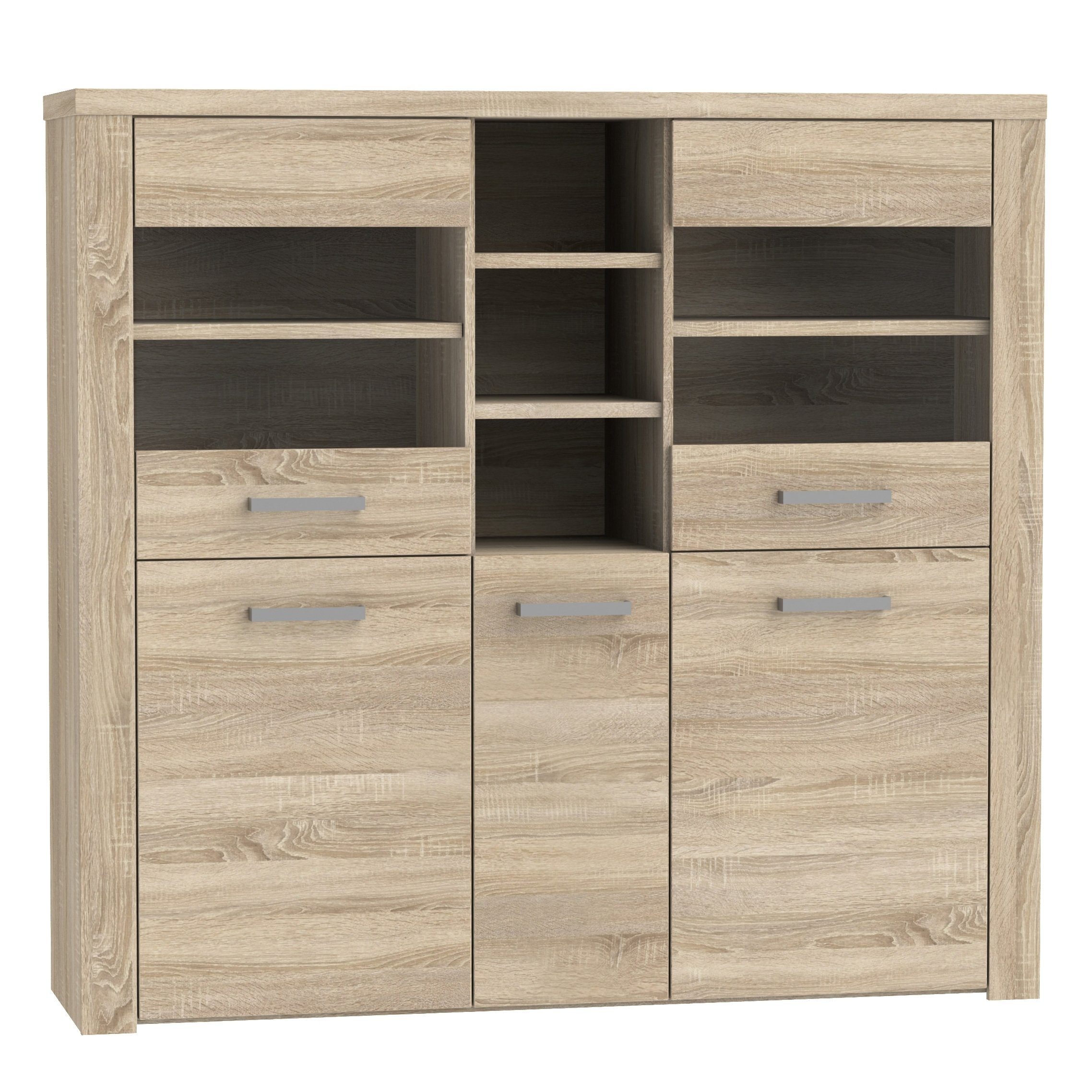 Newroom Vitrine Cosima Vitrine Sonoma Eiche Modern Vitrinenschrank Glasvitrine Wohnzimmer