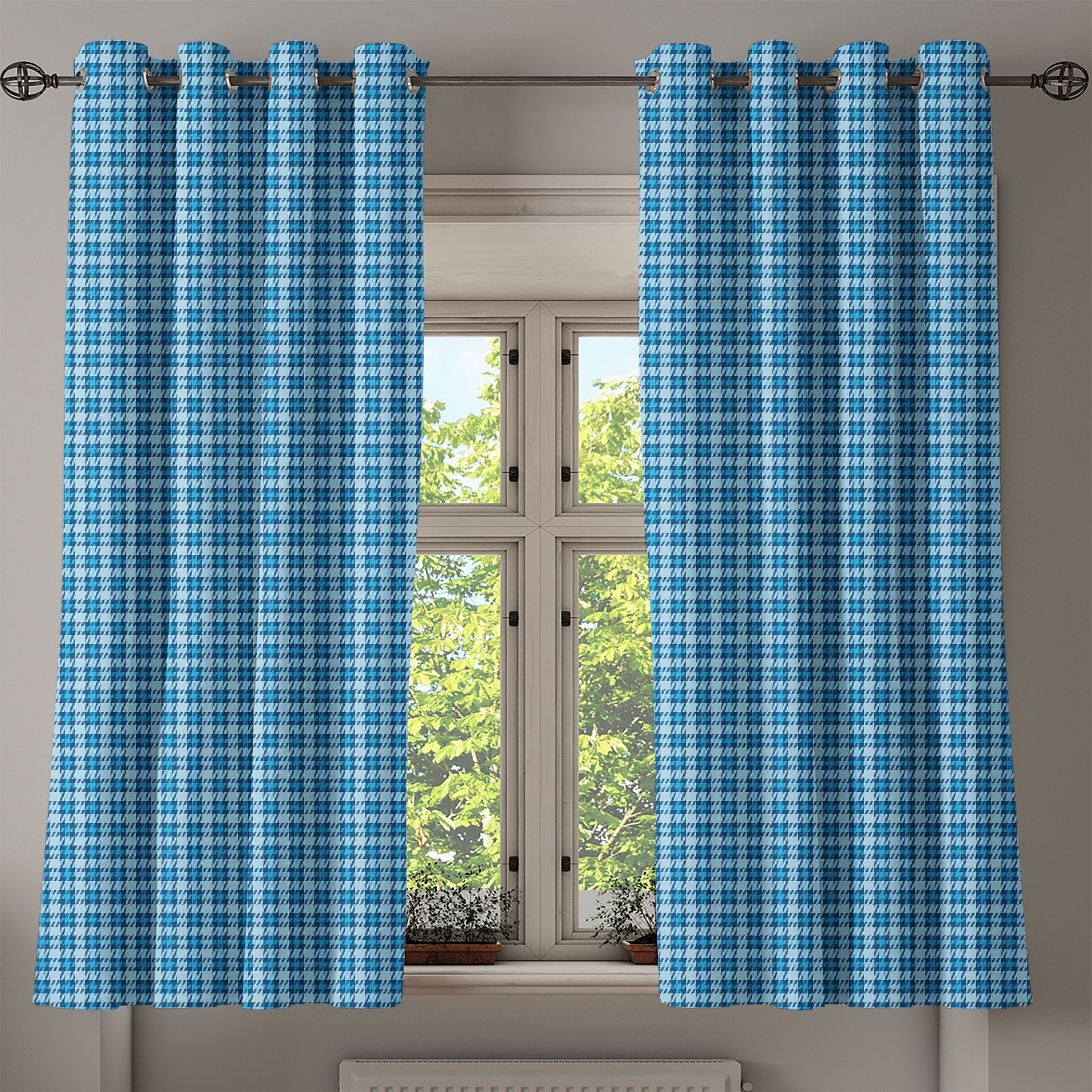 Dekorative Picknick-Fliesen in 2-Panel-Fenstervorhänge für Abakuhaus, Kariert Wohnzimmer, Blau Schlafzimmer Gardine