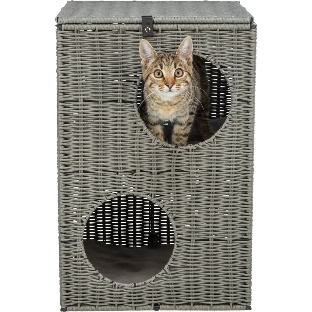 TRIXIE Schlafhöhle Outdoor Katzenhöhle Amalia aus Polyrattan, eckig - grau - 37 × 57 × 35