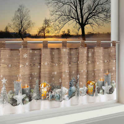 Scheibengardine »Weihnachtsstimmung«, Delindo Lifestyle, Schlaufen (1 St), mit Schlaufenaufhängung, für die Küche, mit LED-Beleuchtung